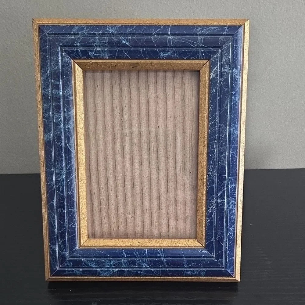 Elegant Blue and Gold Picture Frame